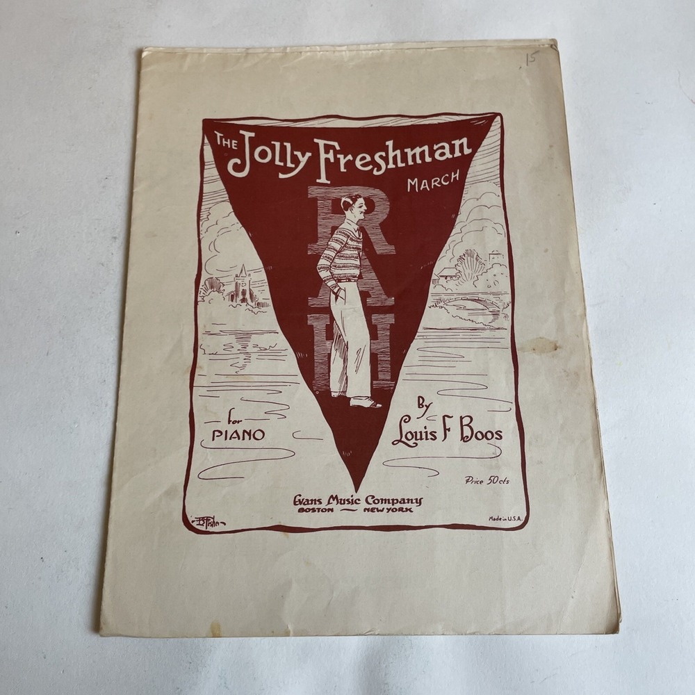Vintage 1930 "The Jolly Freshman March" Sheet Music‎ by Louis F. Boos for Piano